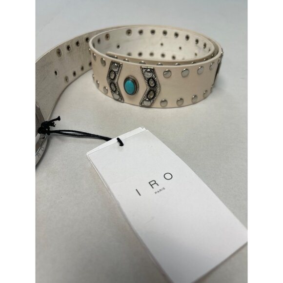 IRO Paris Vadot Studded Embellished Leather Belt White Size 70 NWT main image 6